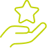 Excellence garantie : Service premium et récompense qualité Icône main et étoile vert-lime, symbolisant la qualité, l'excellence du service, la récompense ou le statut premium.